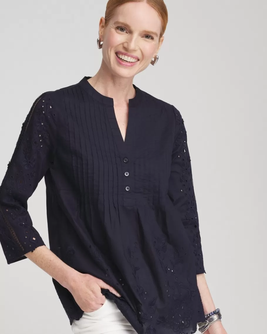 Chico's Eyelet Scallop Hem Blouse