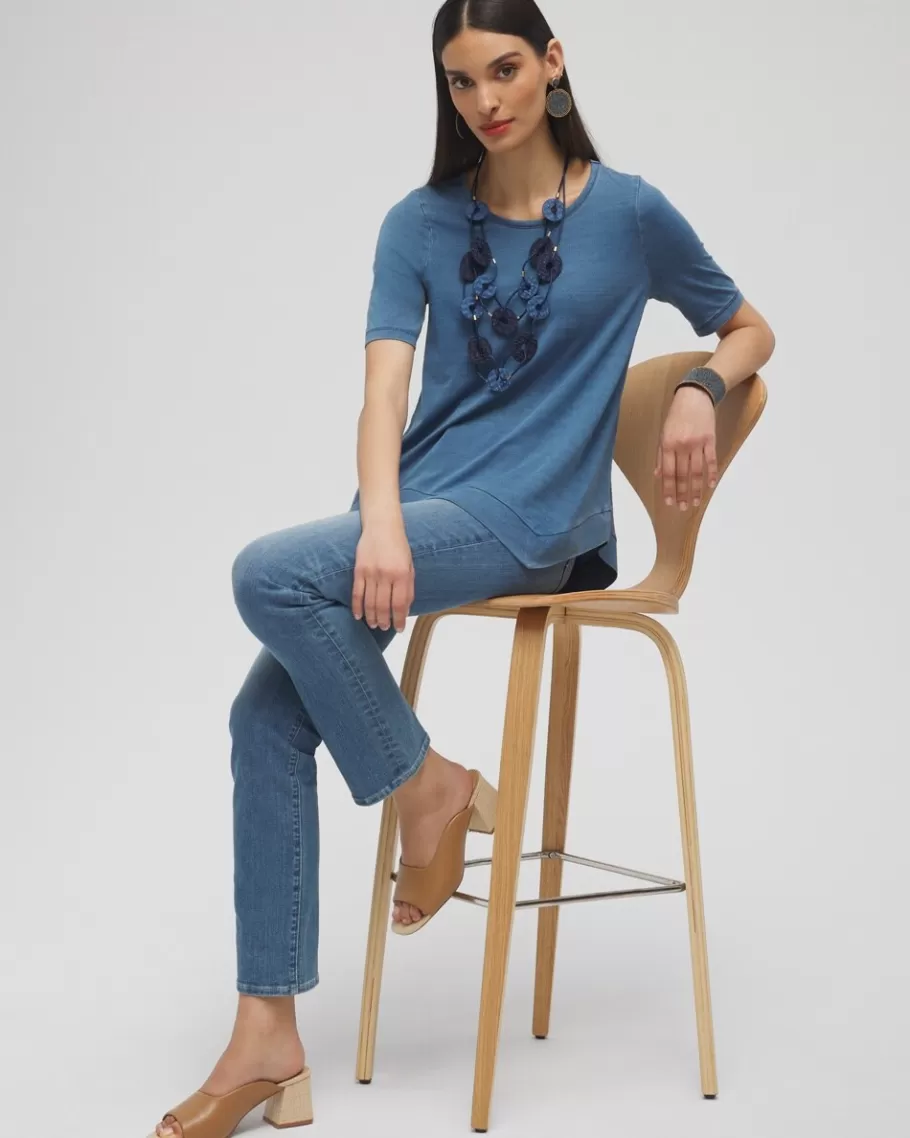 Chico's Faux Denim Asymmetrical Tee