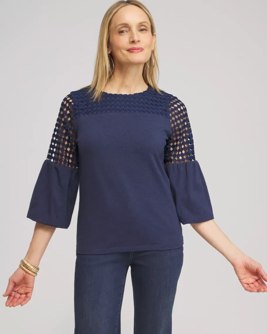 Chico's Faux Denim Lace Mix Top