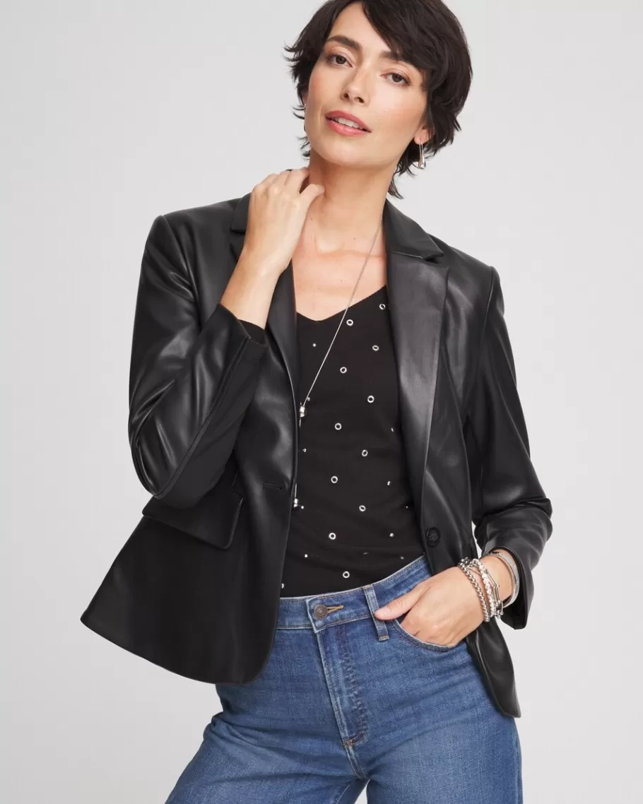 Chico's Faux Leather Peplum Blazer