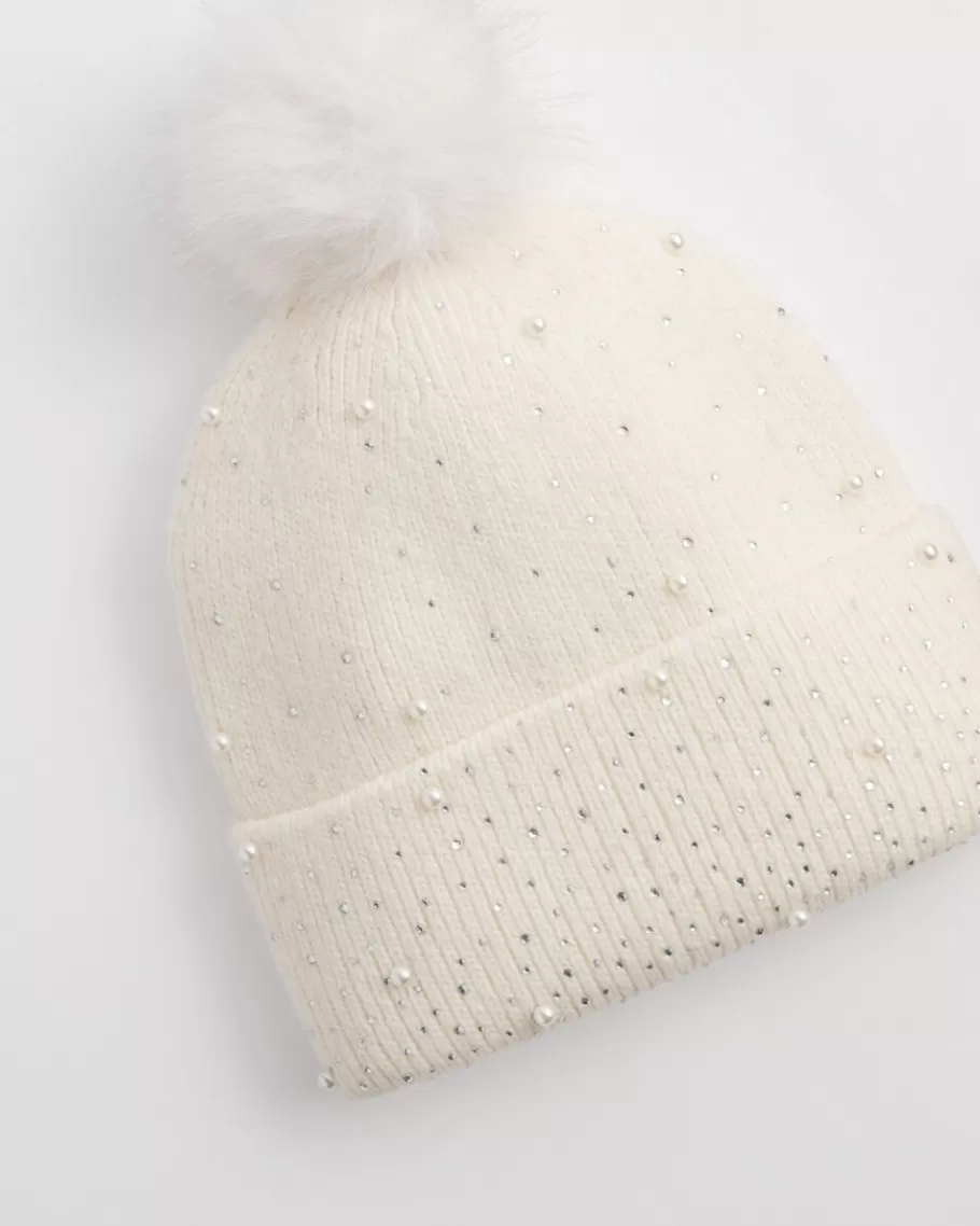 Chico's Faux Pearl Cashmere Blend Pom Pom Hat