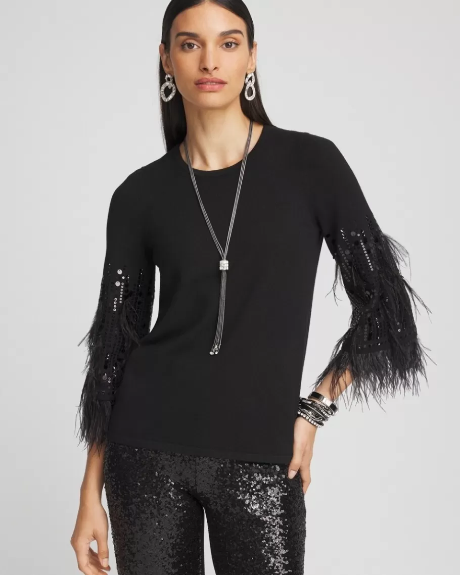 Chico's Feather Sequin Pullover Sweater