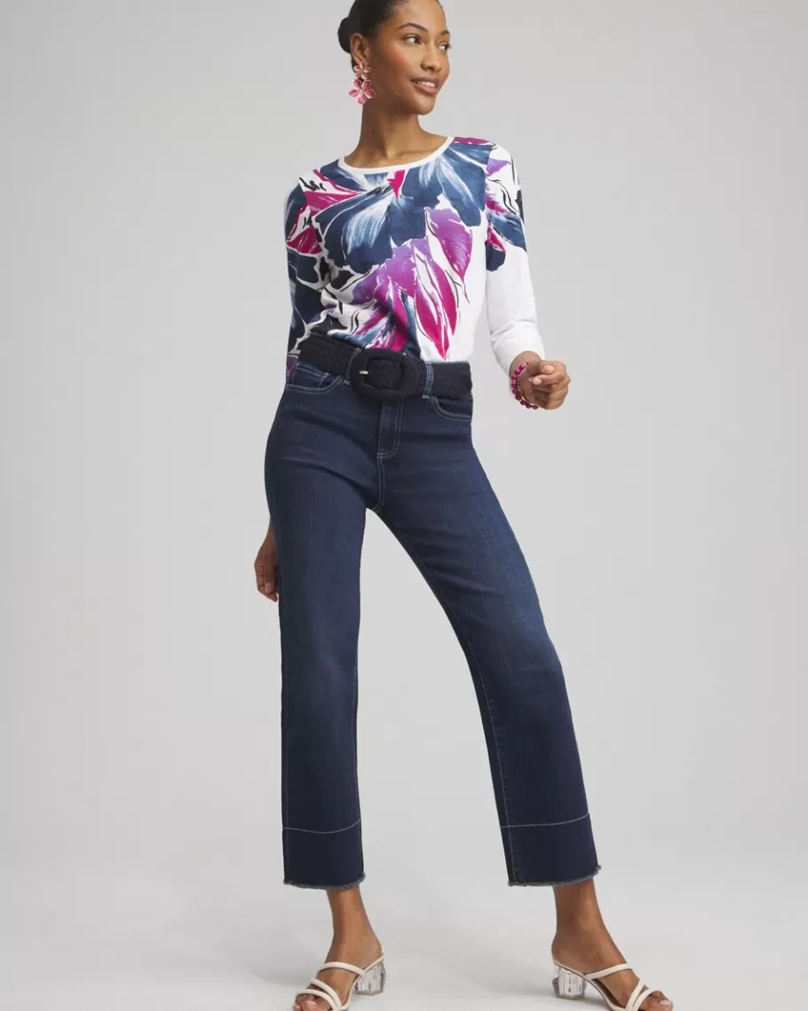 Chico's Floral 3/4 Sleeve Button Tee