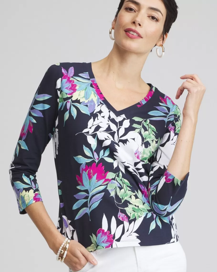 Chico's Floral 3/4 Sleeve Perfect Tee