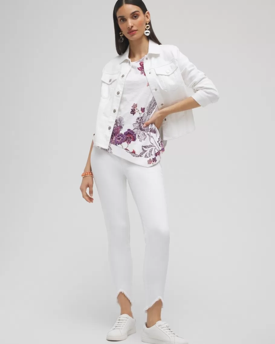 Chico's Floral Asymmetrical Elbow Sleeve Tee