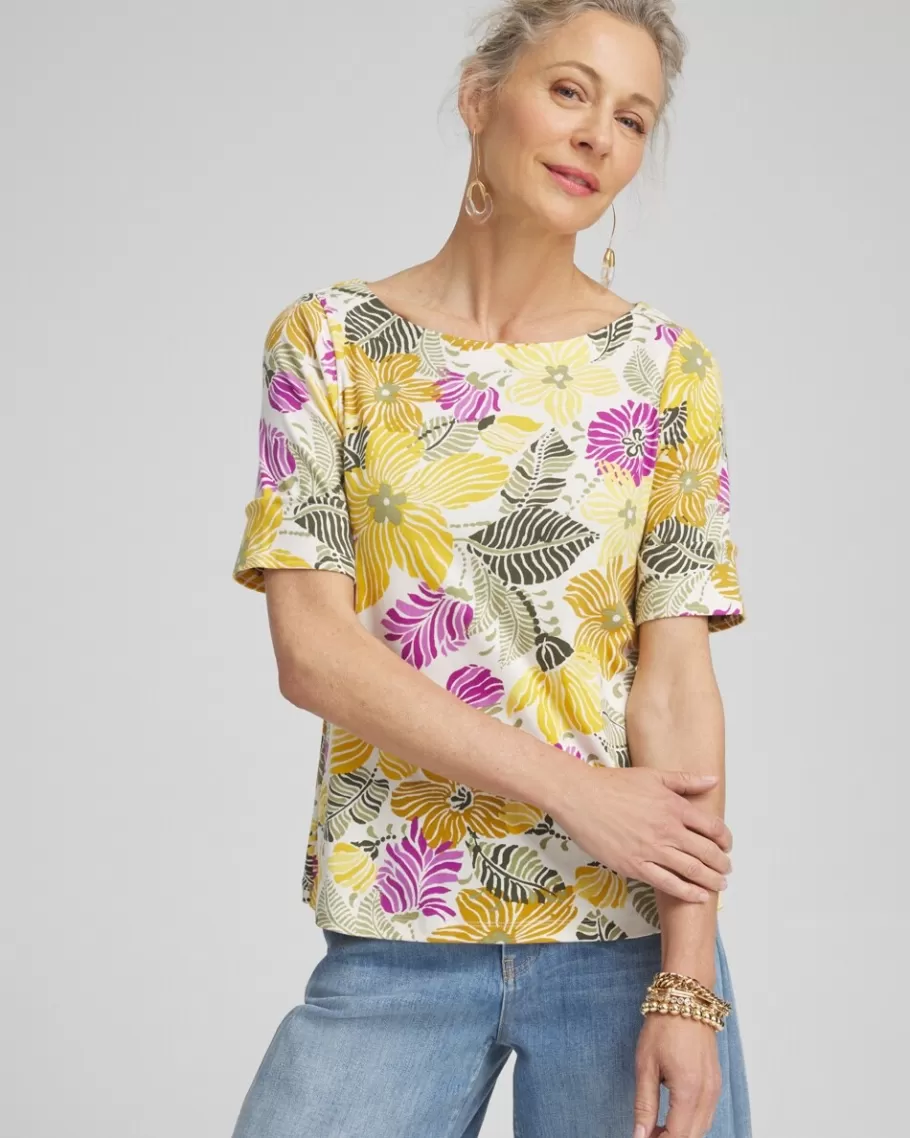 Chico's Floral Bateau Neck Tee