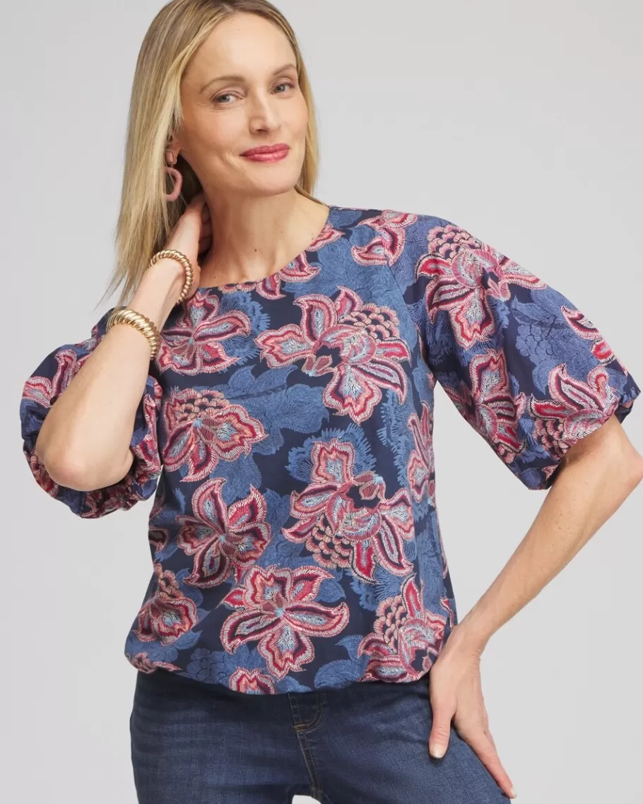 Chico's Floral Bubble Hem Top