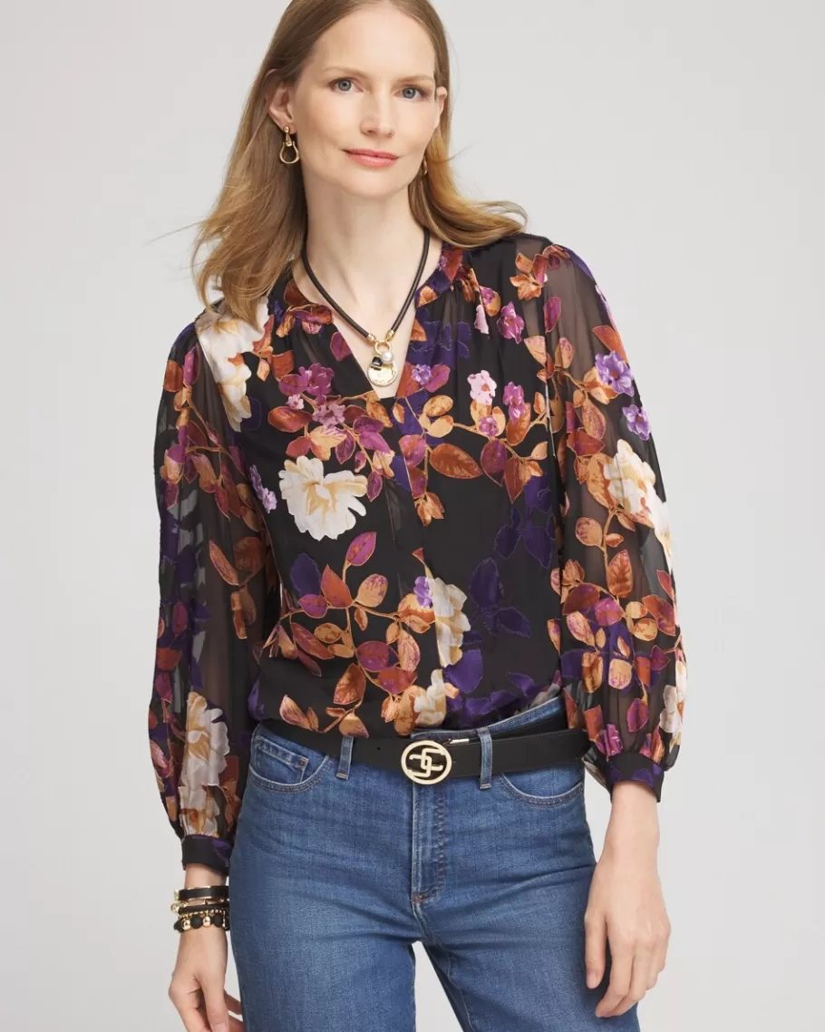 Chico's Floral Burnout Blouse