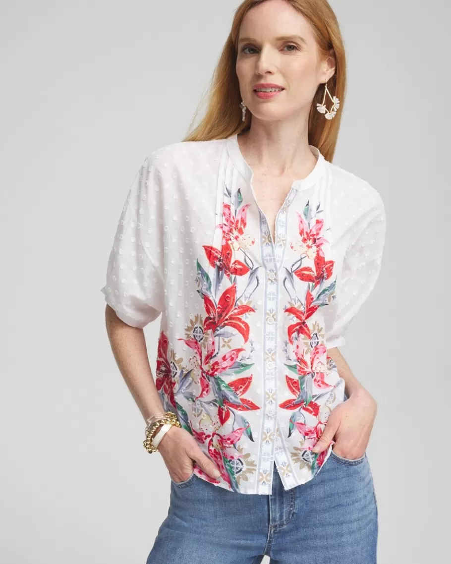 Chico's Floral Dolman Sleeve Cotton Shirt