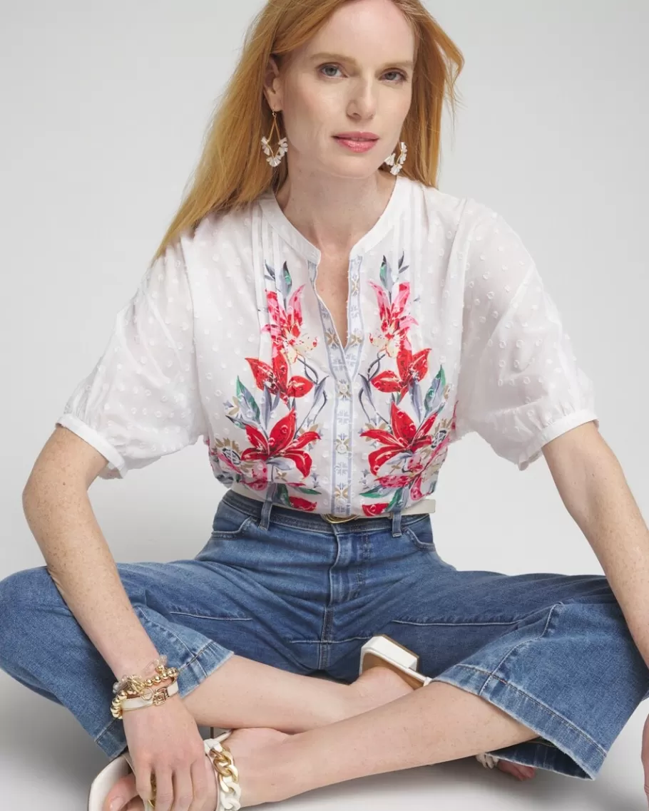 Chico's Floral Dolman Sleeve Cotton Shirt