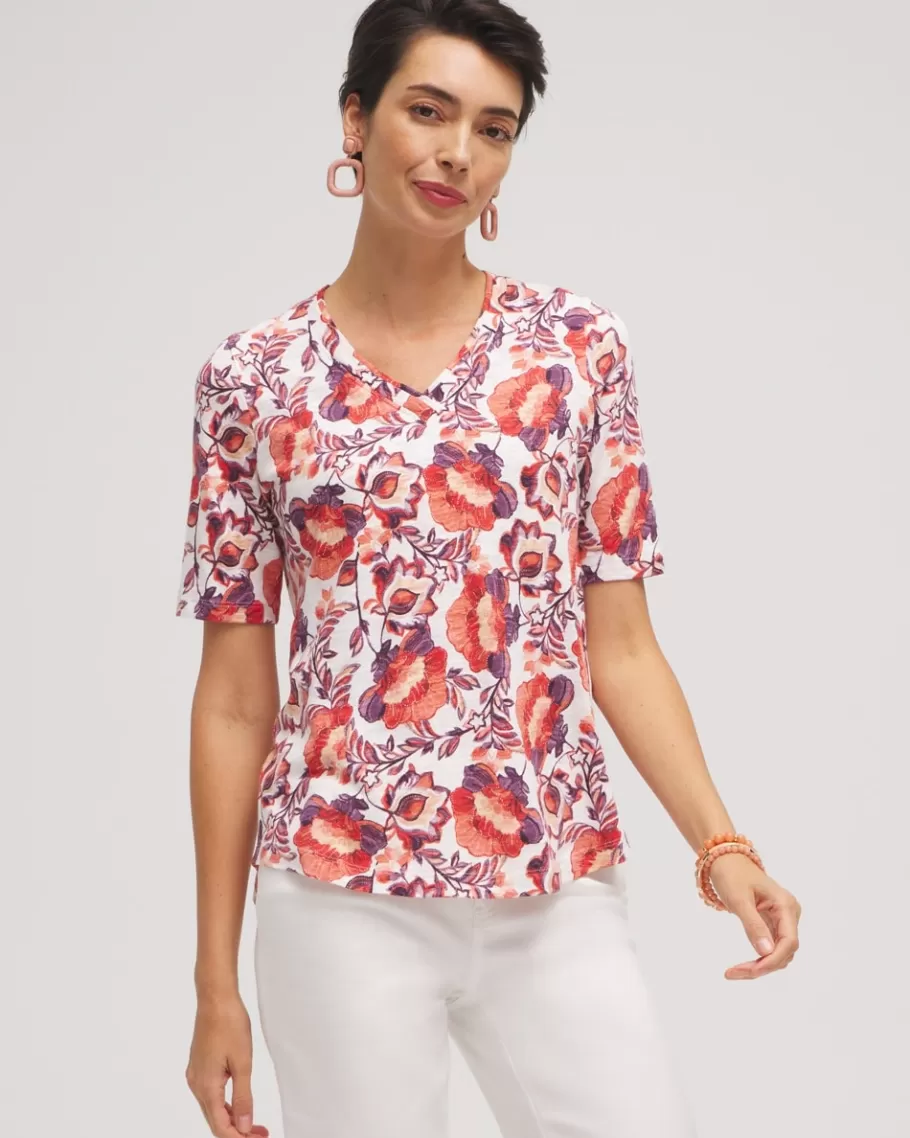 Chico's Floral Elbow Sleeve A-line Tee