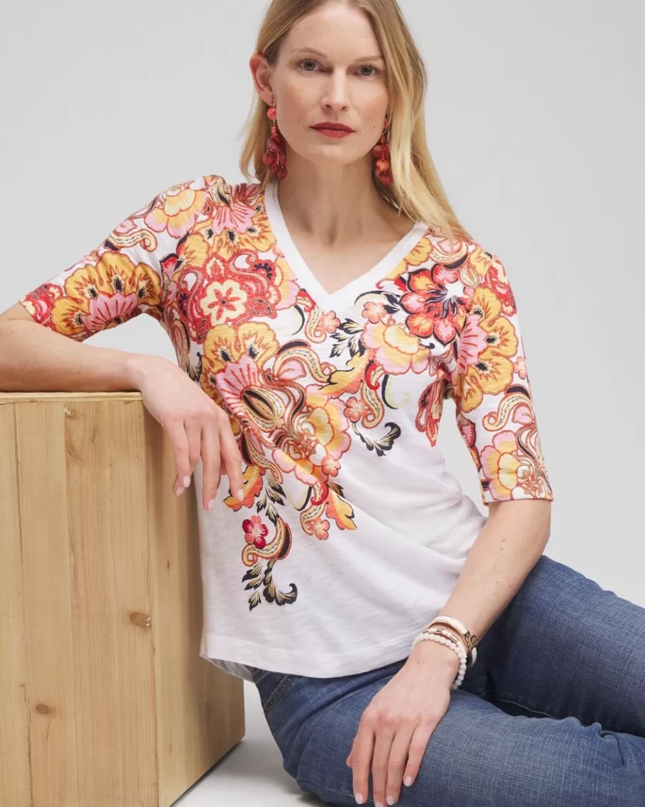 Chico's Floral Elbow Sleeve A-line Tee