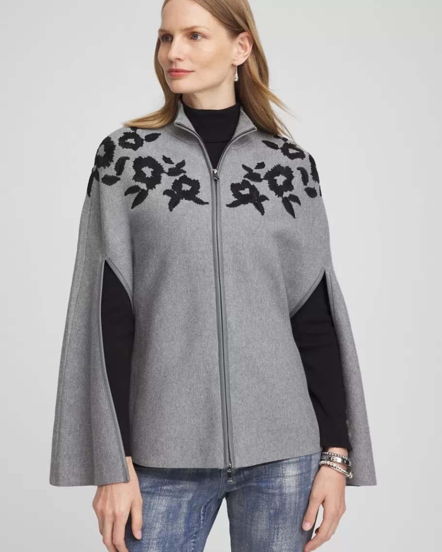 Chico's Floral Embroidered Sweater Cape