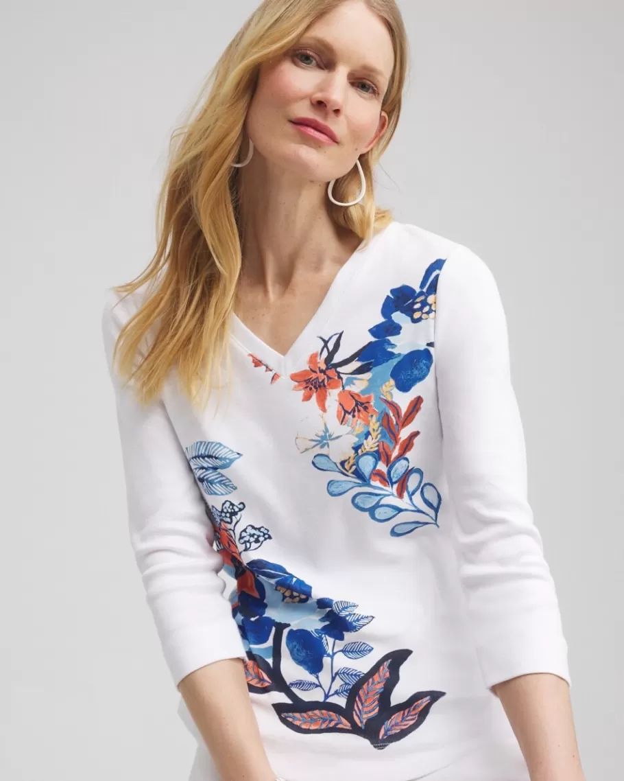 Chico's Floral Everyday 3/4 Sleeve Tee