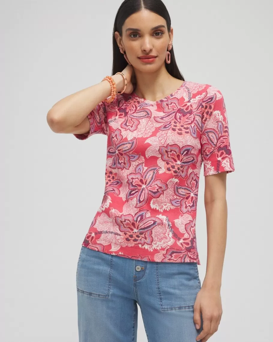 Chico's Floral Everyday Elbow Sleeve Tee