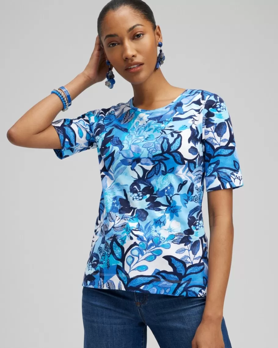 Chico's Floral Everyday Elbow Sleeve Tee