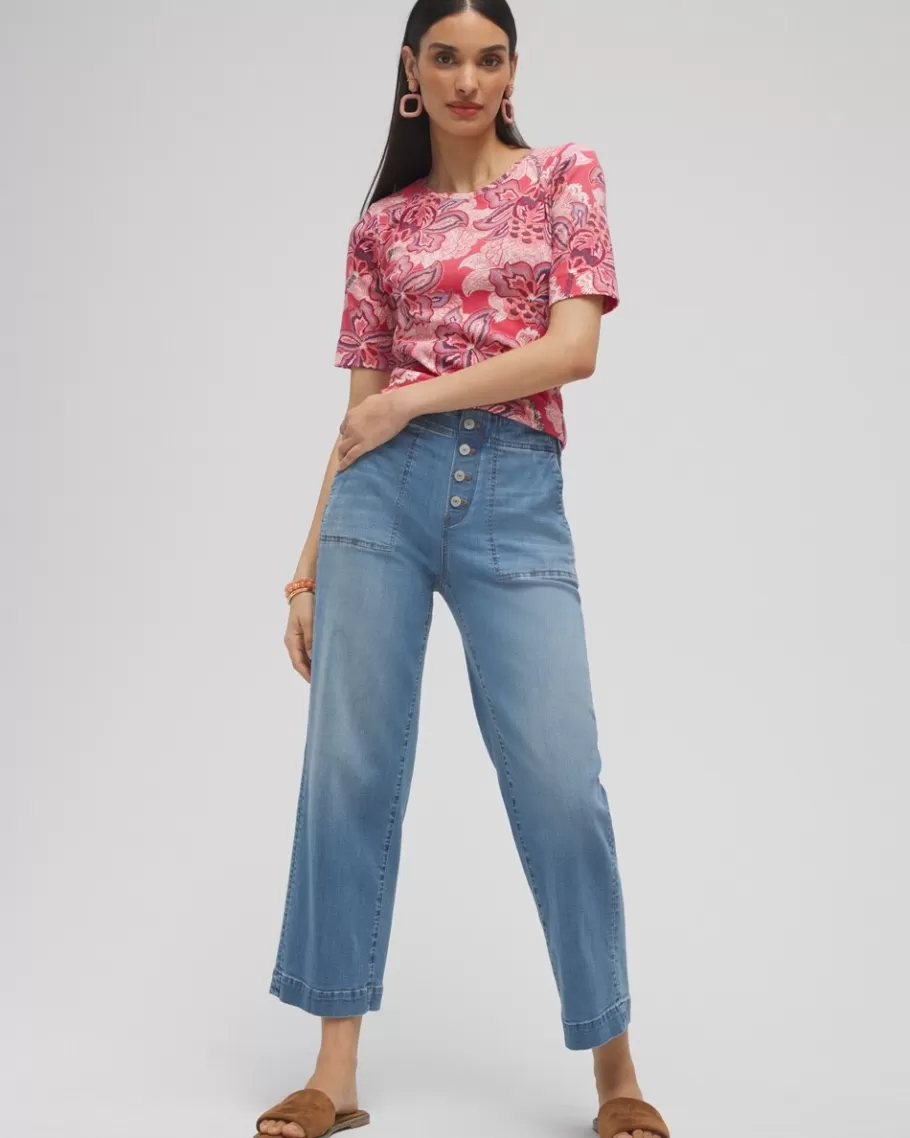 Chico's Floral Everyday Elbow Sleeve Tee