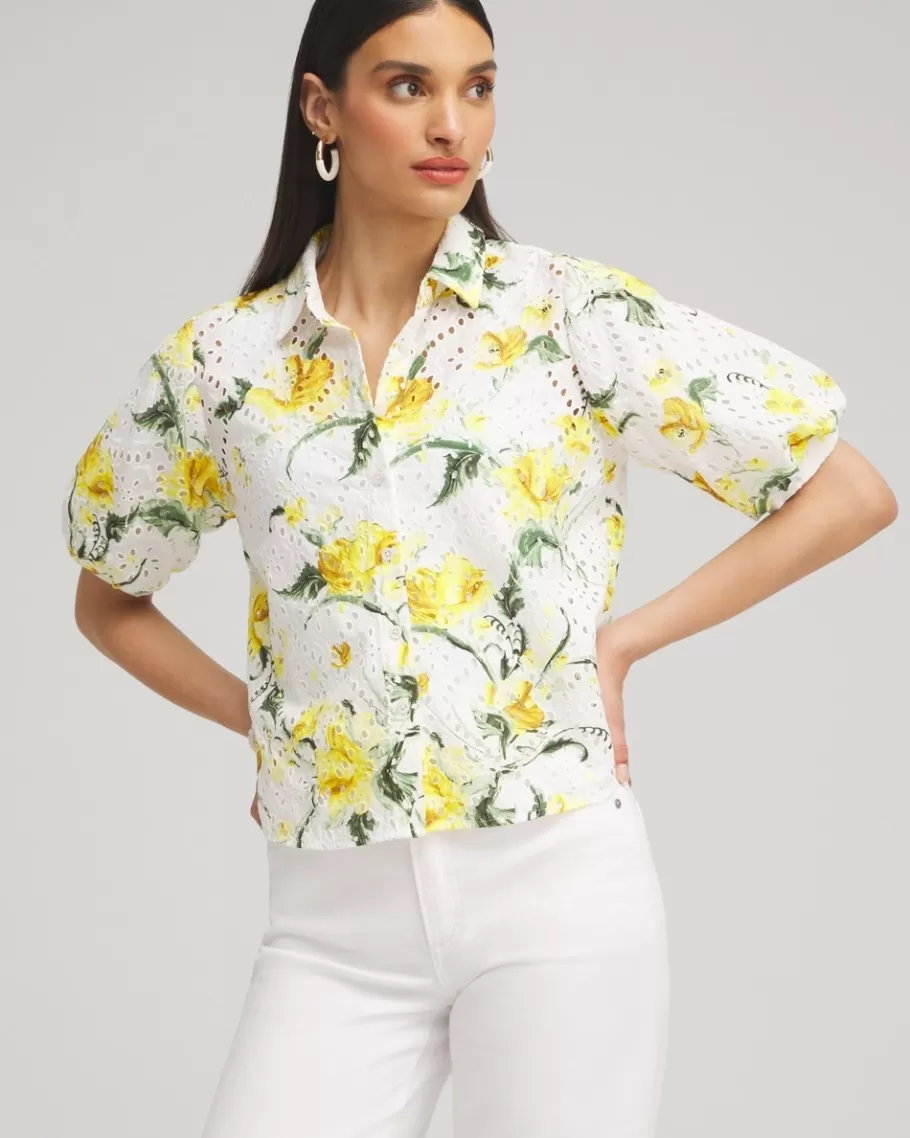 Chico's Floral Eyelet Shirt