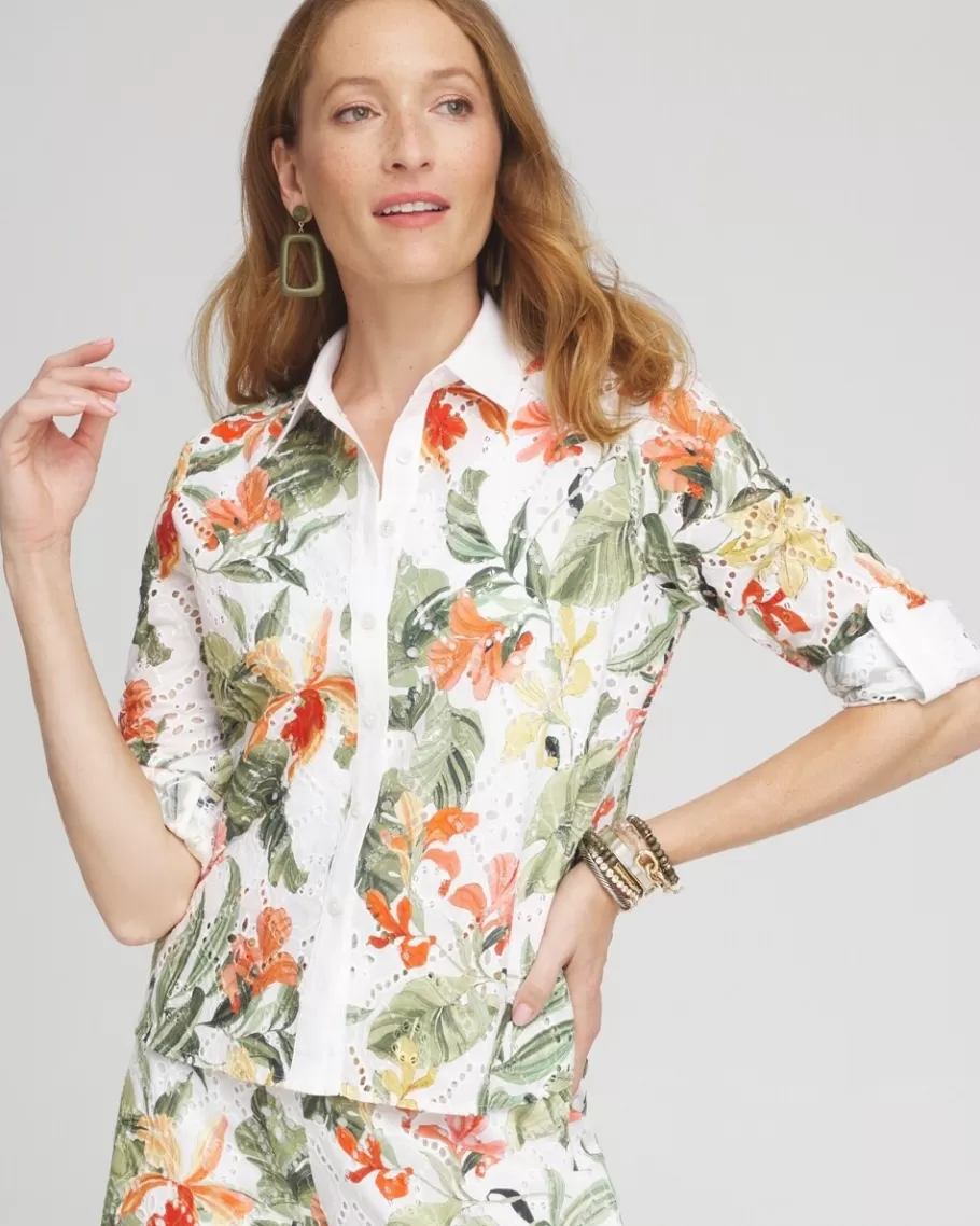 Chico's Floral Eyelet Shirt