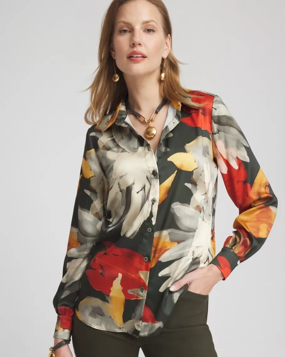 Chico's Floral Faux Silk Shirt