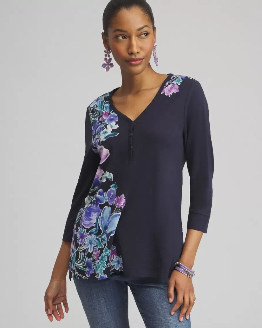 Chico's Floral Henley Side Slit Tunic