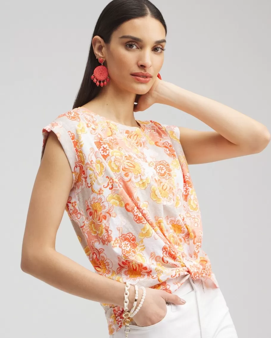 Chico's Floral Knot Front Tee