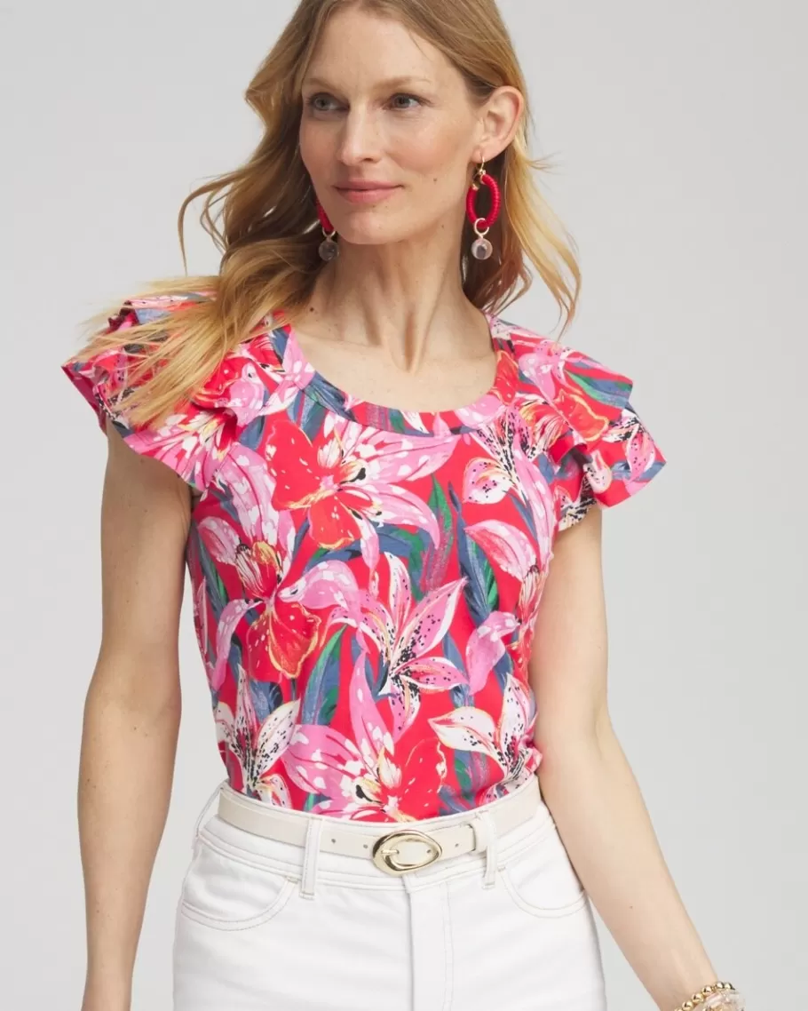 Chico's Floral Layered Cap Sleeve Tee