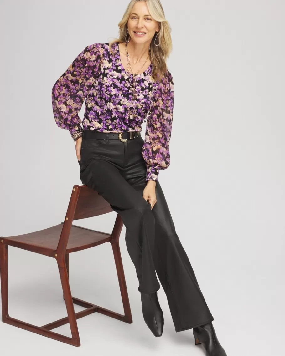 Chico's Floral Organza Sleeve Top