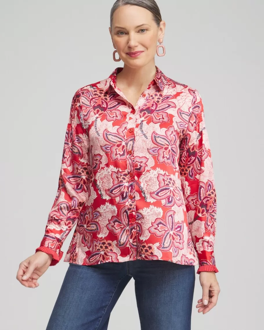 Chico's Floral Pleated Blouse