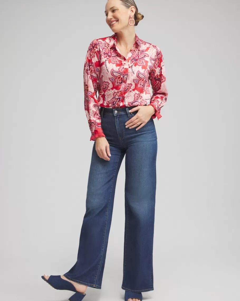 Chico's Floral Pleated Blouse