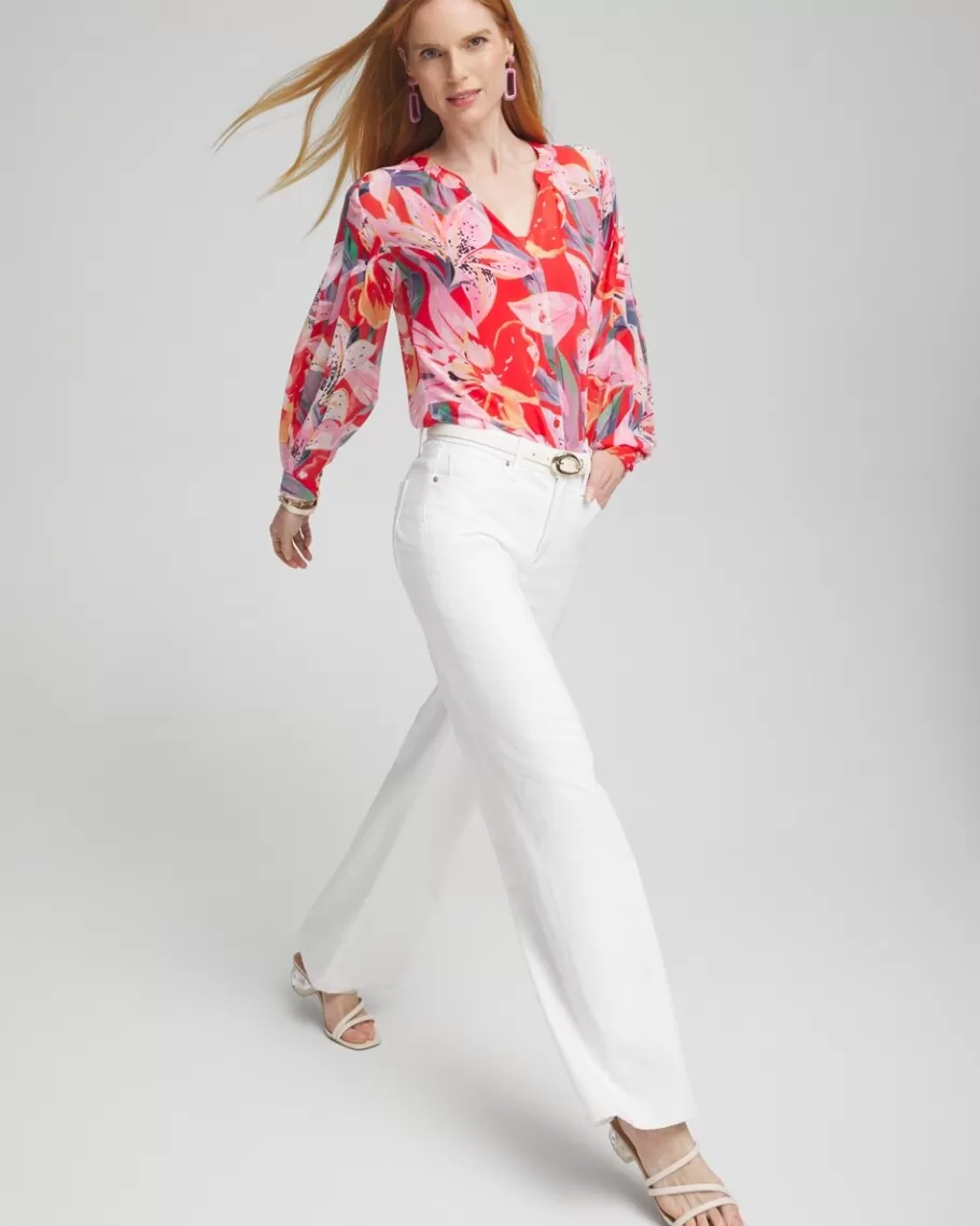 Chico's Floral Pleated Sleeve Blouse