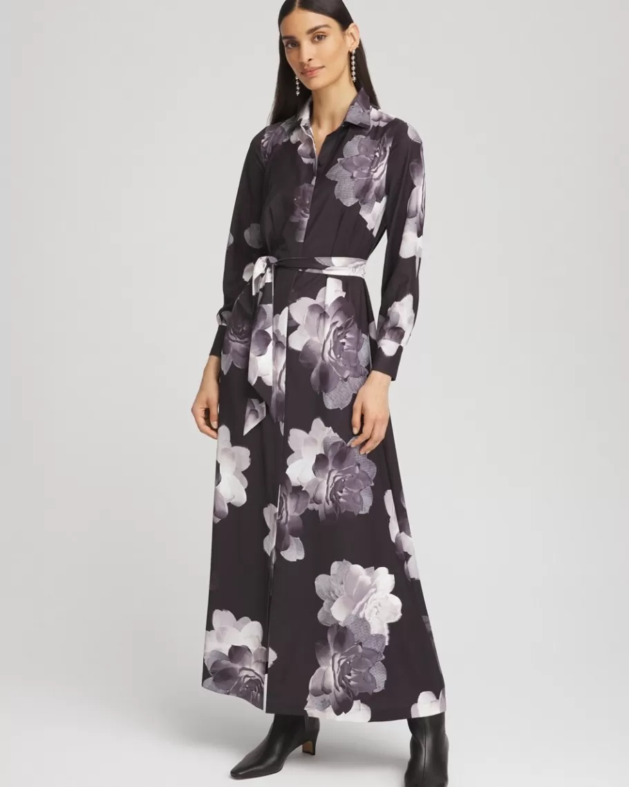 Chico's Floral Print Maxi Shirt Dress