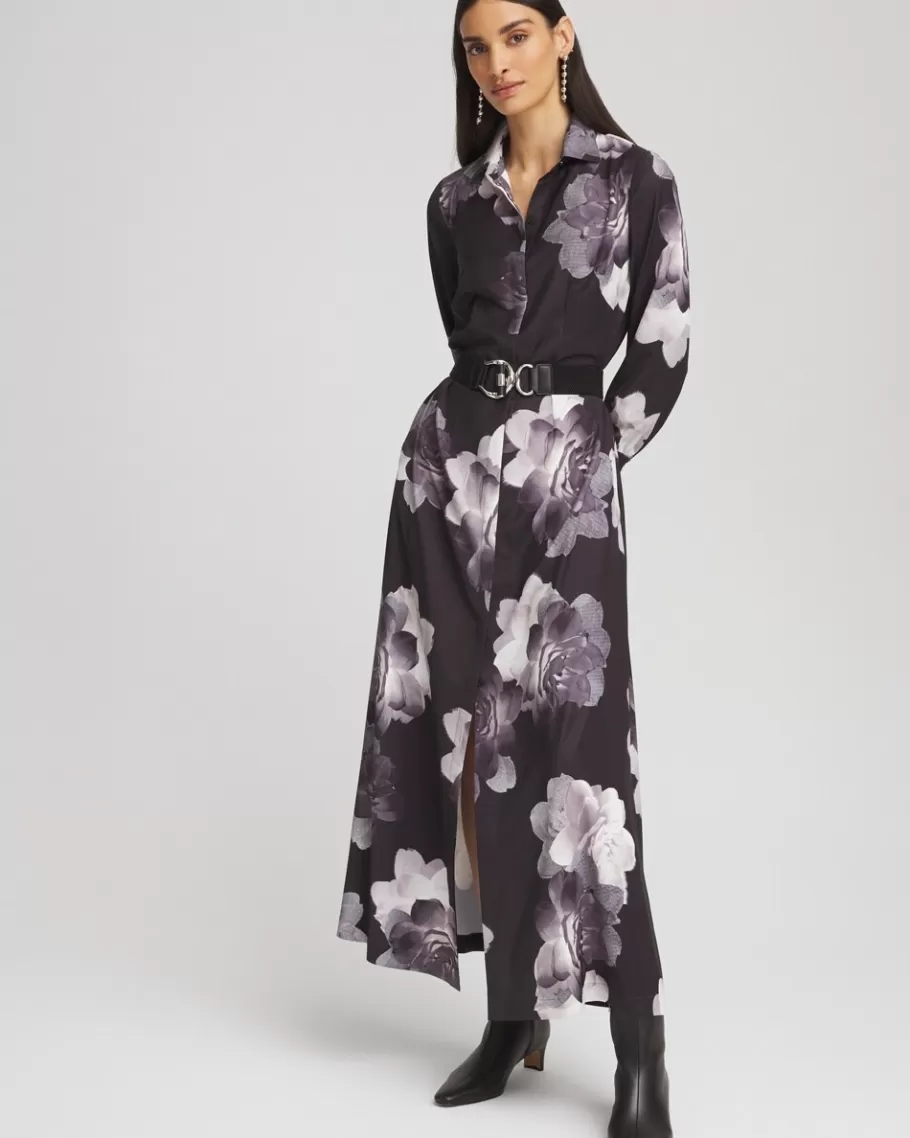 Chico's Floral Print Maxi Shirt Dress