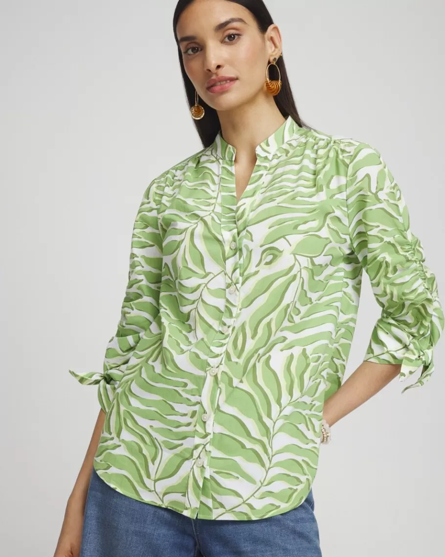 Chico's Floral Ruched Sleeve Shirt