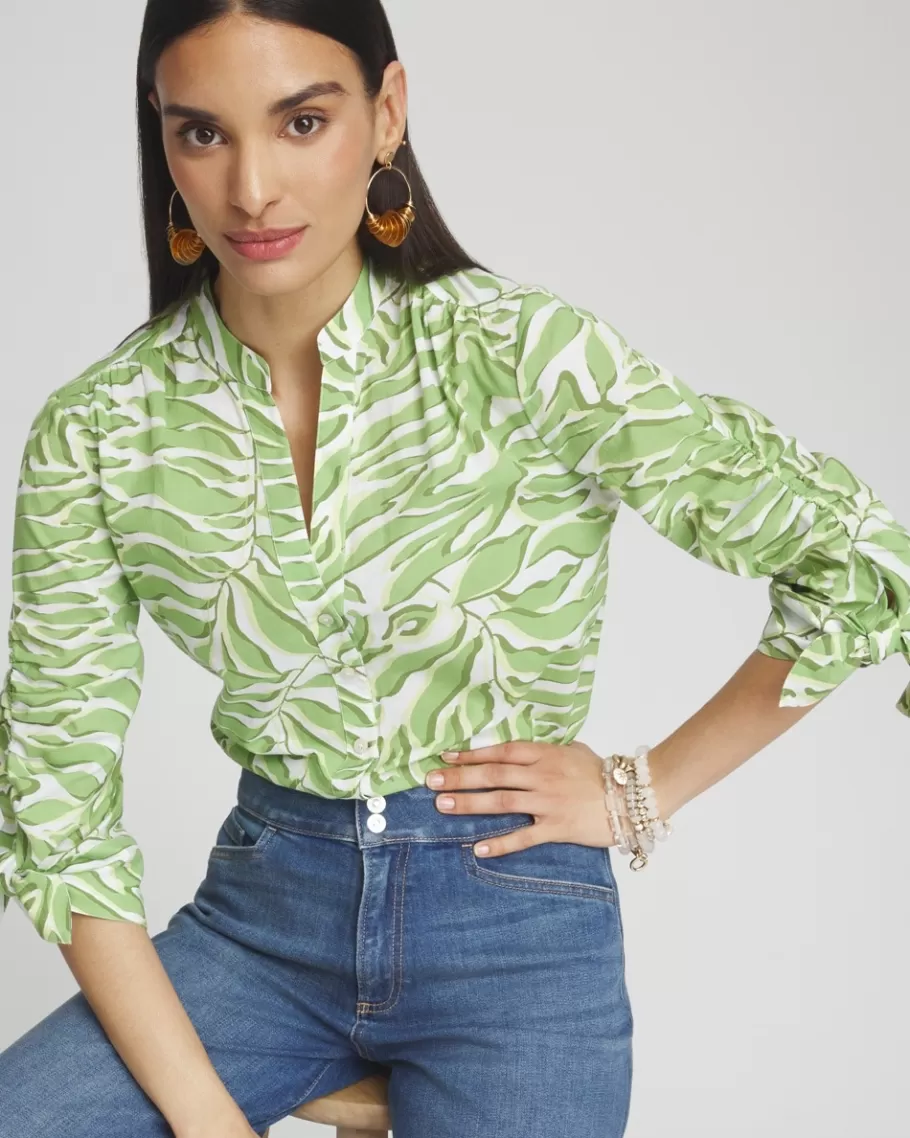 Chico's Floral Ruched Sleeve Shirt