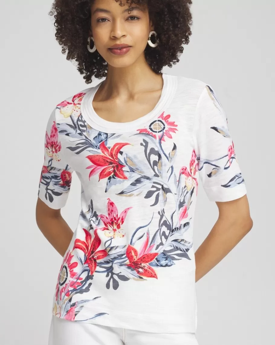 Chico's Floral Scoop Neck Tee