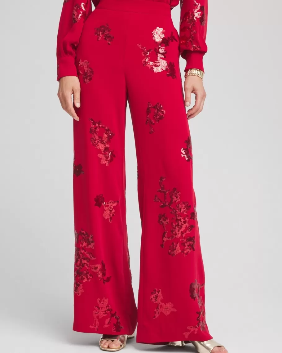 Chico's Floral Sequin Wide Leg Pants