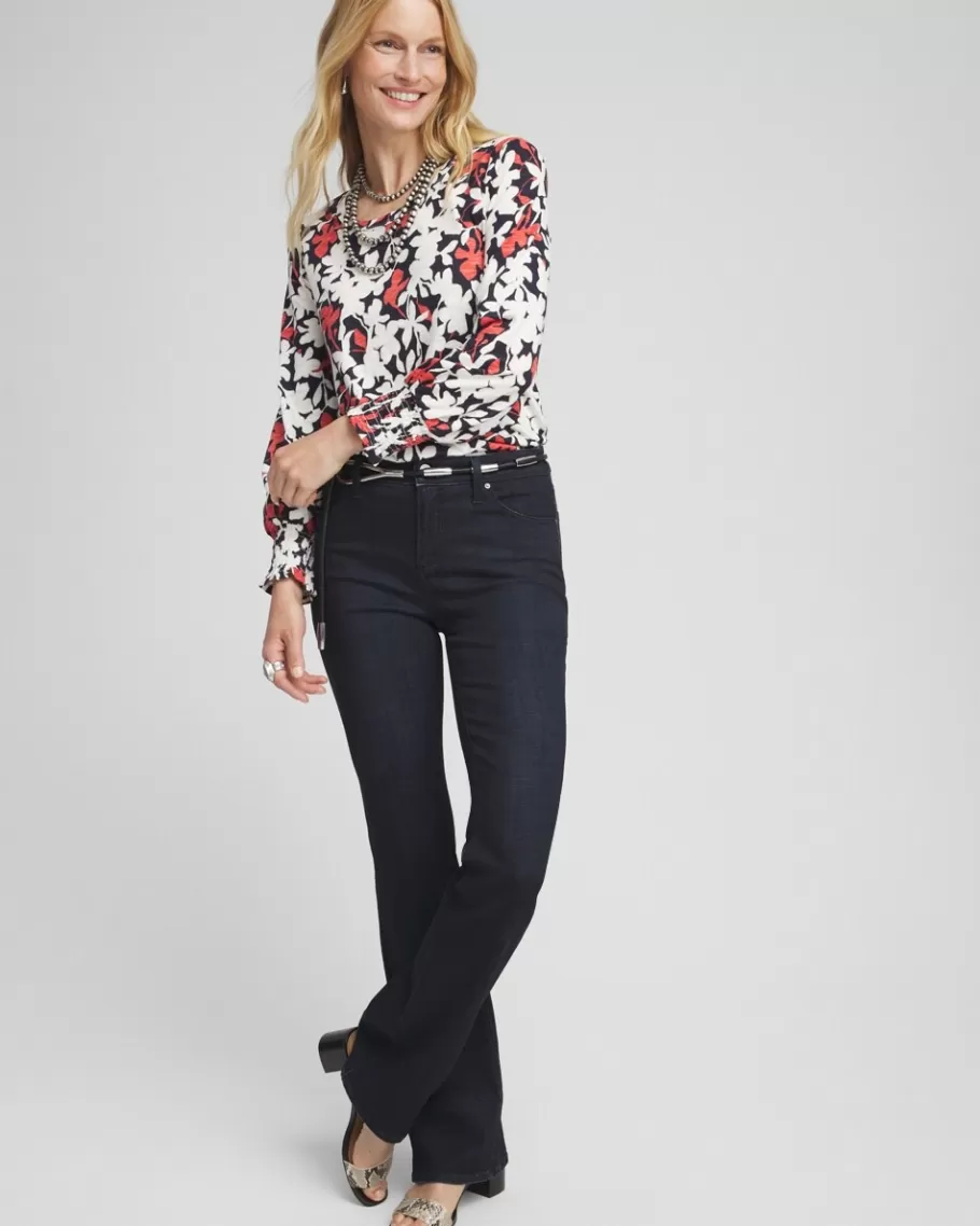 Chico's Floral Smocked Cuff Tee