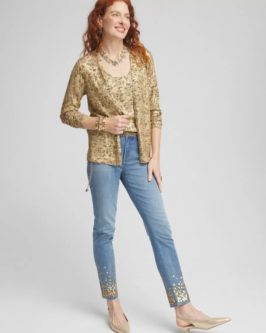 Chico's Foil Print Long-sleeve Cardigan