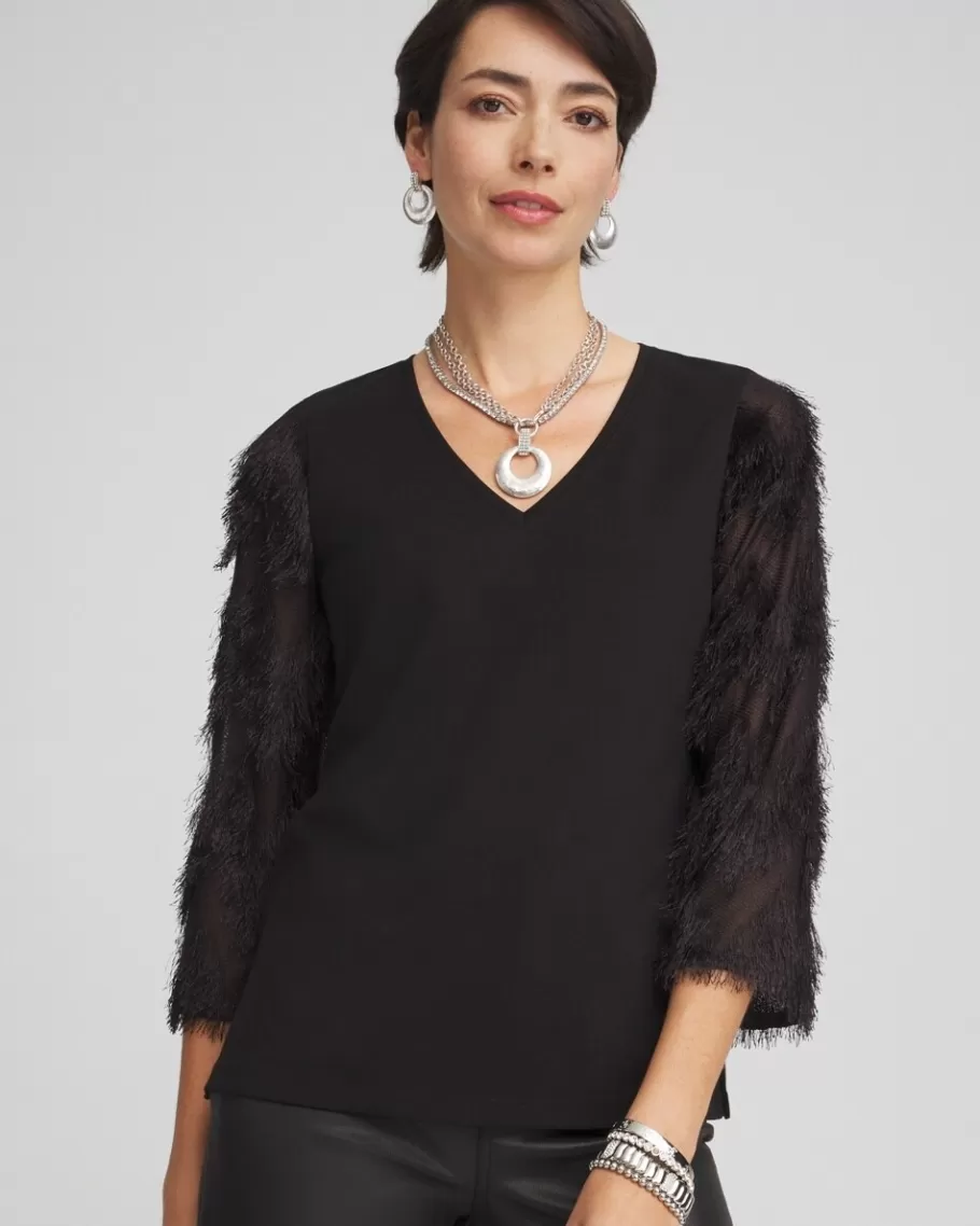 Chico's Fringe Sleeve Ponte Top