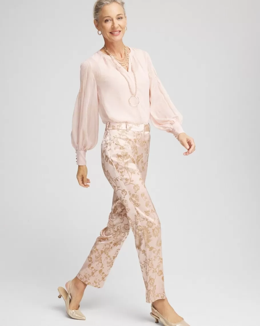 Chico's Gold Foil Chiffon Pintuck Blouse