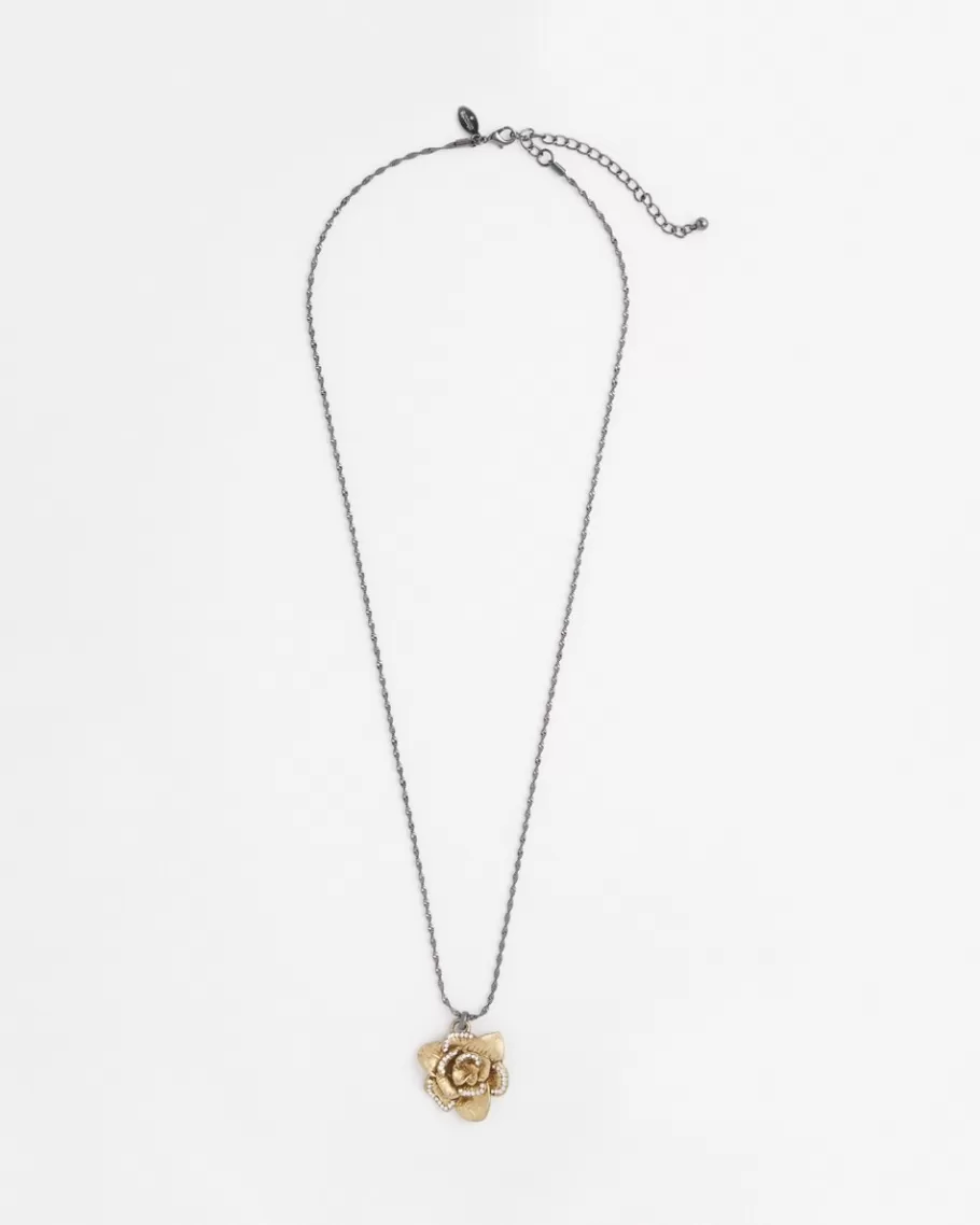 Chico's Tone Flower Pendant Necklace