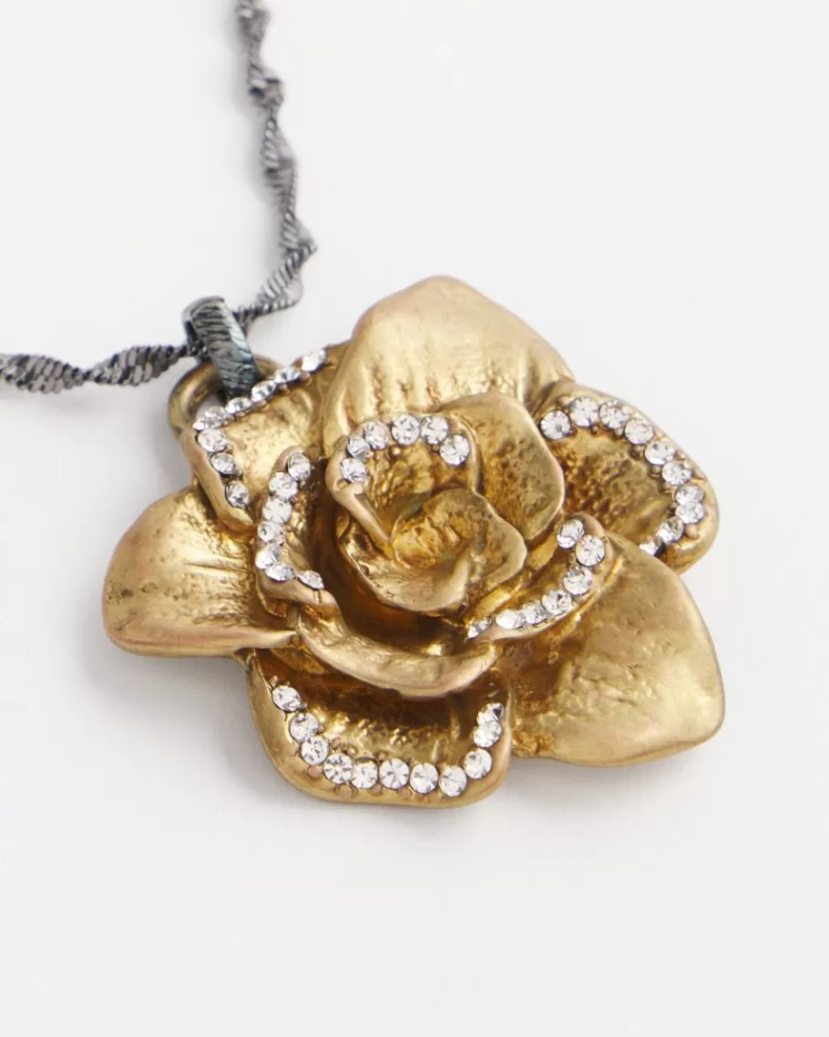 Chico's Tone Flower Pendant Necklace