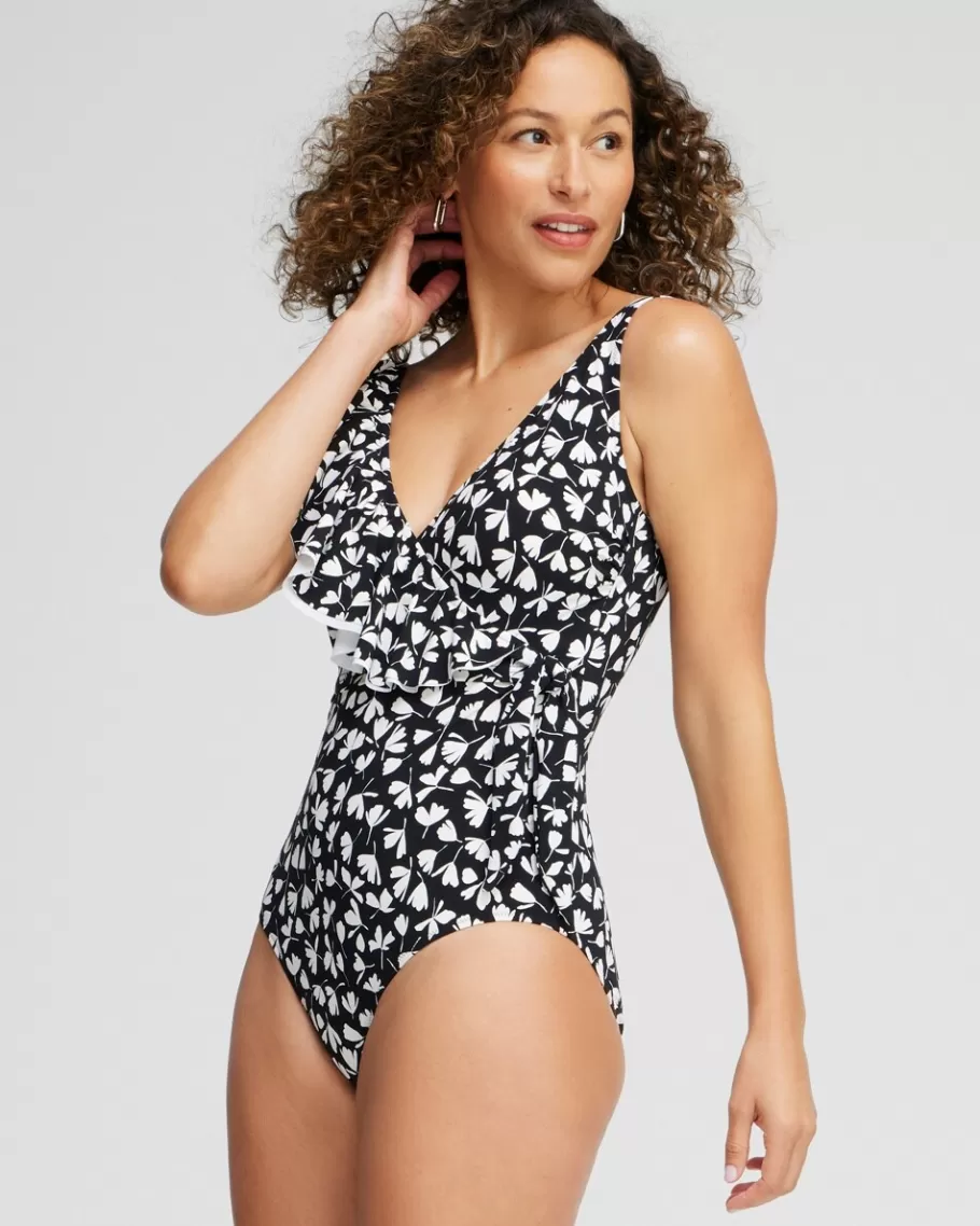 Chico's Gottex Ruffle Shoulder One Piece Swimsuit