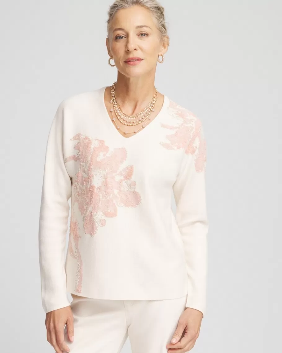 Chico's Jacquard Floral Pullover Sweater