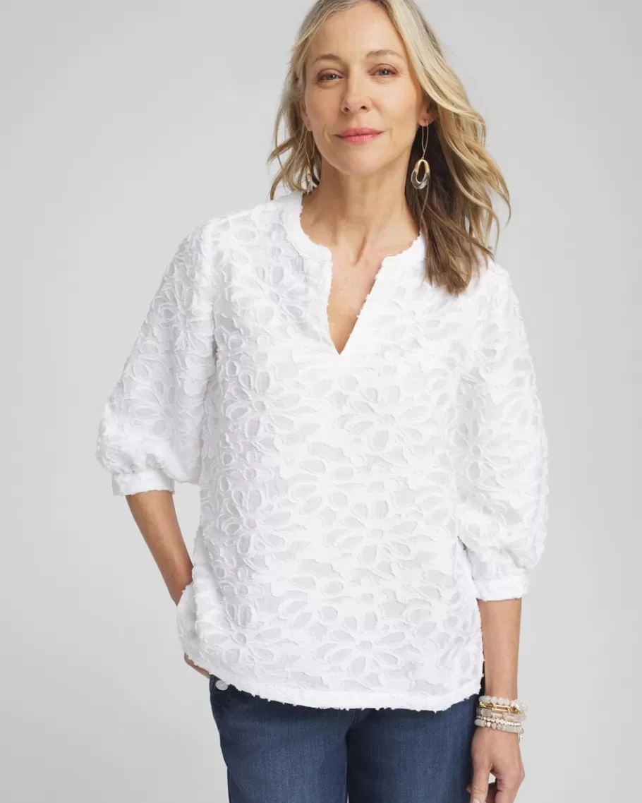 Chico's Jacquard Peasant Top