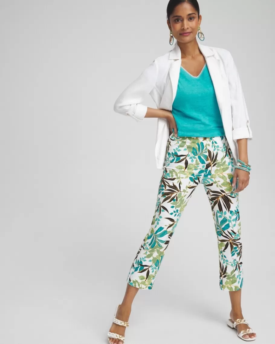 Chico's Juliet Palm Print Straight Cropped Pants