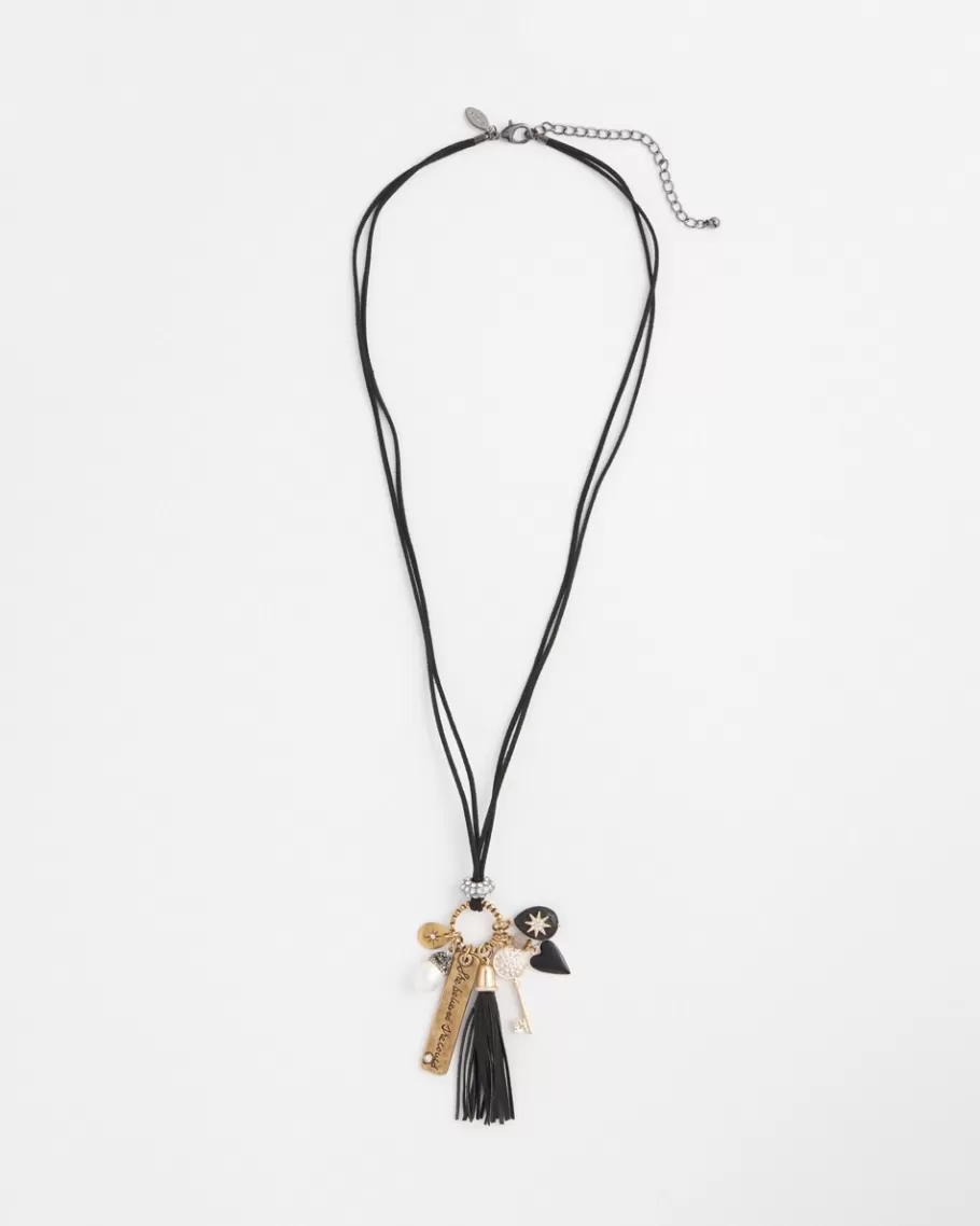 Chico's Leather Mixed Metal Charm Necklace