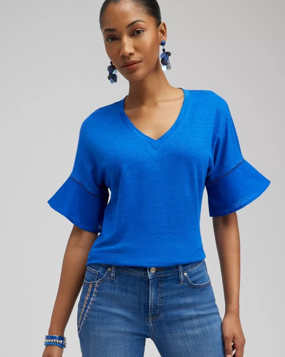 Chico's Linen Blend Flutter Sleeve Top