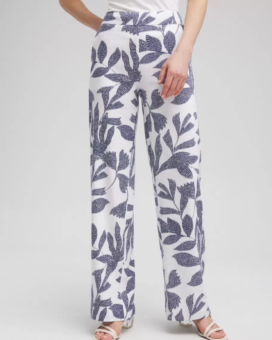 Chico's Linen Blend Leaf Print Pants